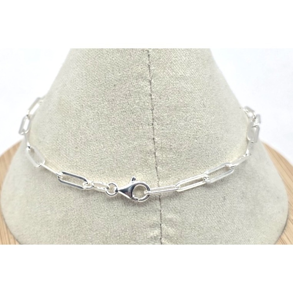 Sterling Silver Paper Clip Chain Bracelet 3.2 mm Size 6.75 Adjustable Italy NWOT - Picture 2 of 10